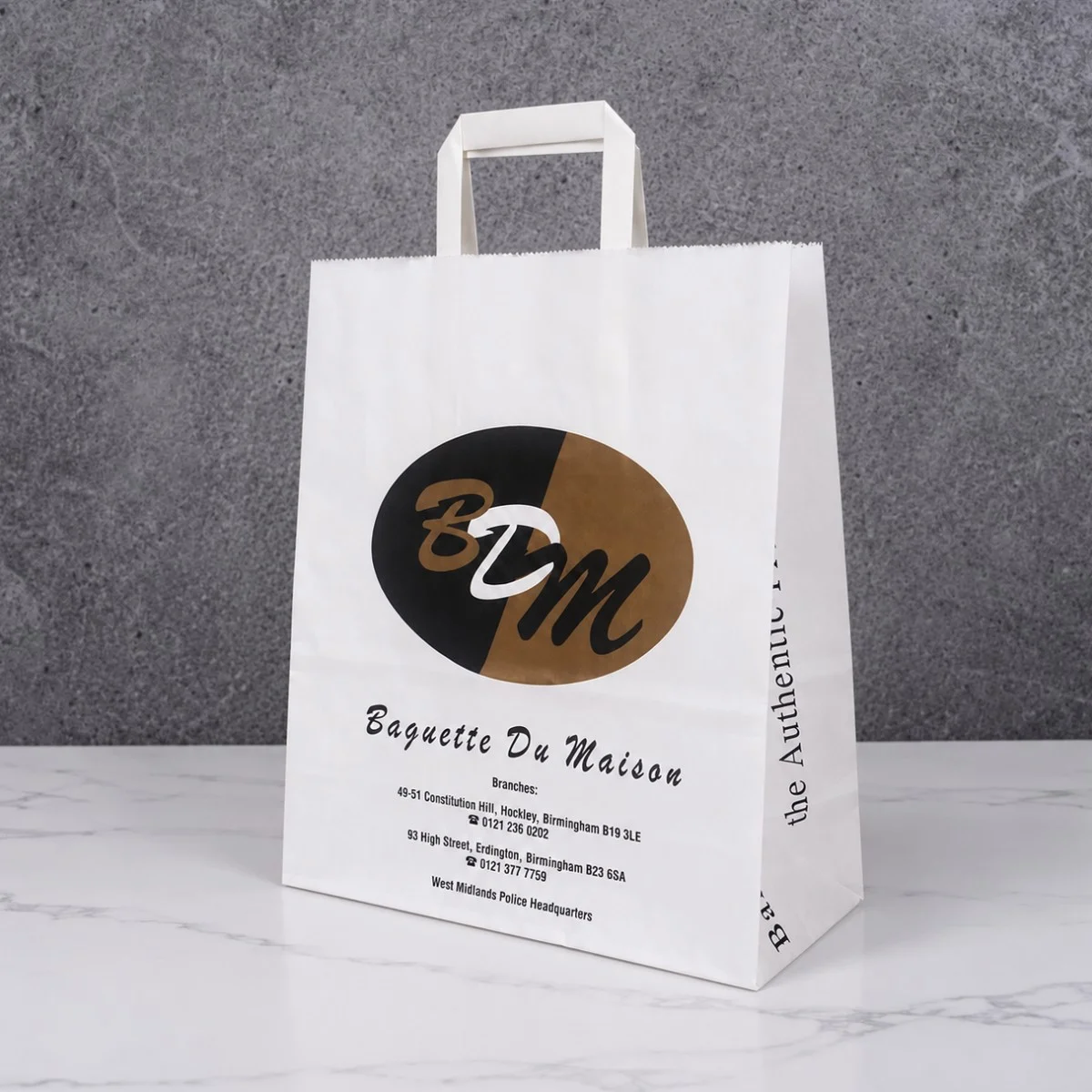 White Baguette De Maison Printed Paper Bag With Flat Handles