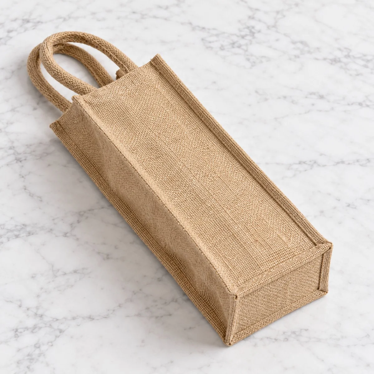 Natural Jute Bottle Bag With Jute Loop Handles Laid Flat