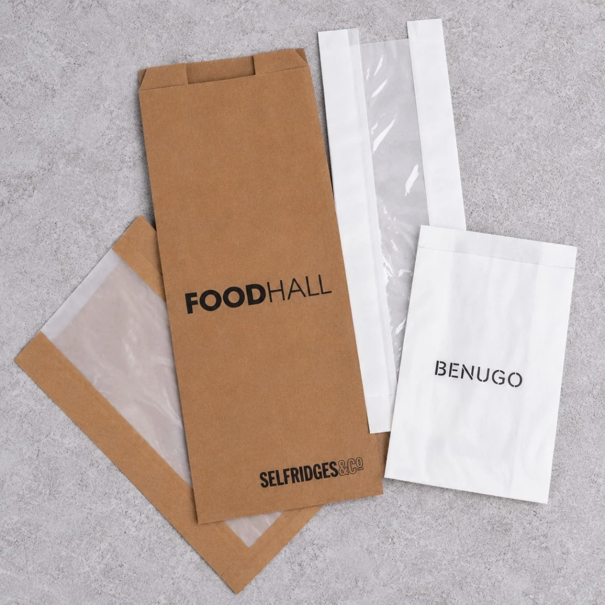 Brown And White Printed Paper Counter Bags Including Selfridges And Benugo Designs Brown And White Printed Paper Counter Bags Including Selfridges And Benugo Designs