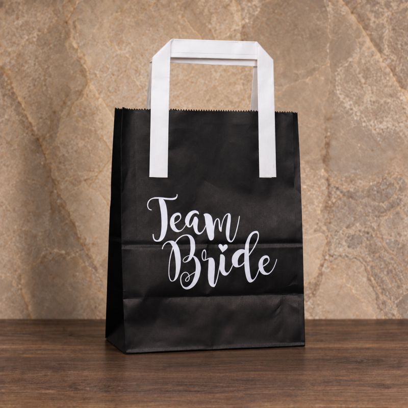 Black paper carrier bag with white flat handles