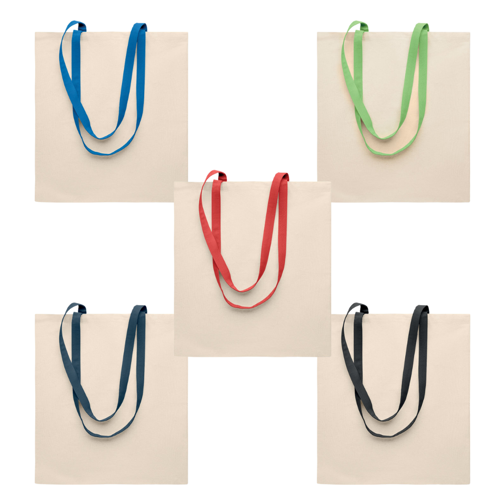 Cotton Shopping Bag with Long Coloured Handles 38 X 42 cm